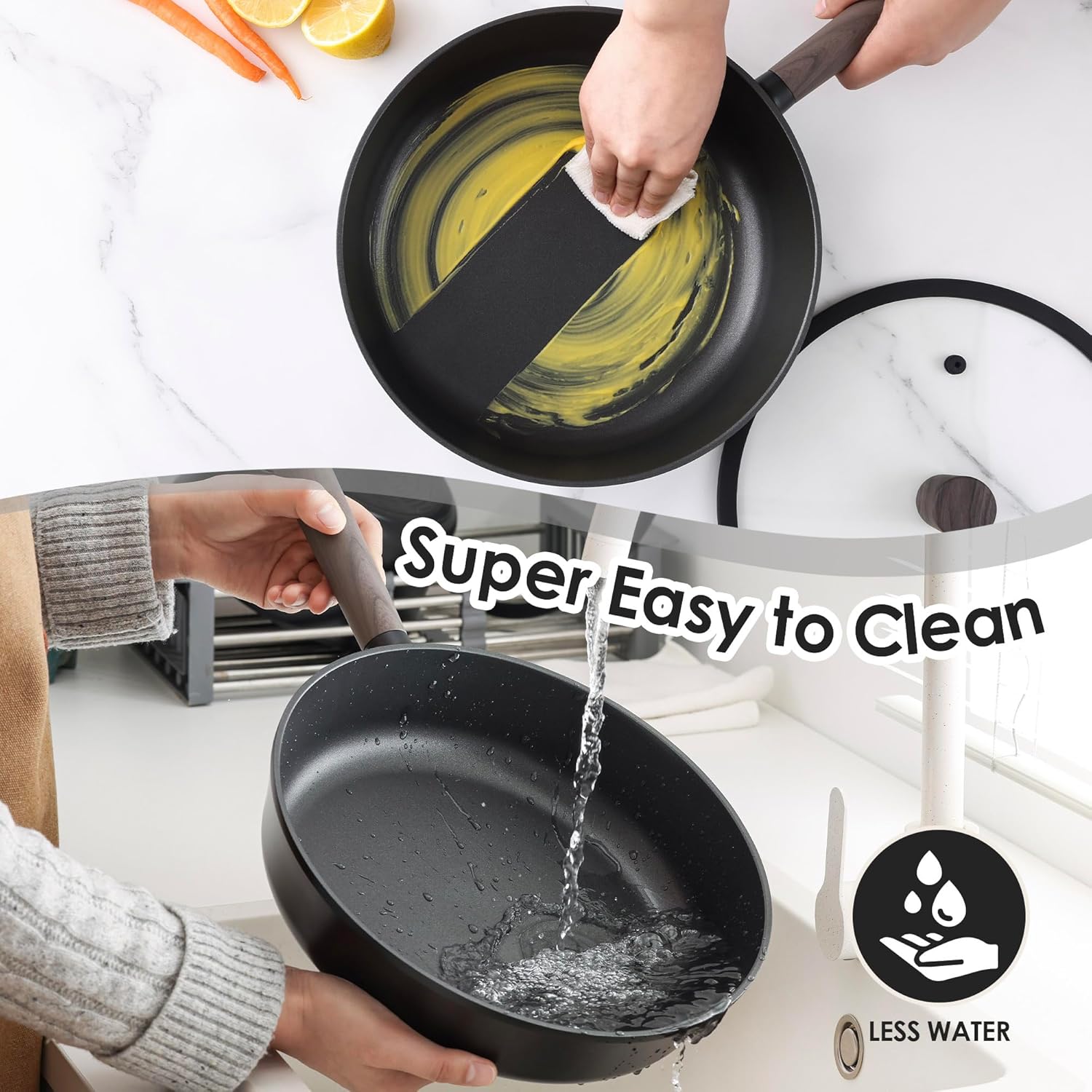 SENSARTE 14Pcs Pots and Pans Set Nonstick Cookware Set Kitchen Cooking Frying Pans with Stay-cool Handle, Dishwasher Safe, Induction Compatible, PFOA/PFOS Free, Black