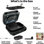 Ninja | Indoor Grill and Air Fryer| Foodi Smart XL | 6-in-1 Grill, Air Fry, Roast, Bake, Broil, Dehydrate & Crisp |Smart Thermometer & Splatter Shield | Dishwasher Safe Parts | Black/Silver | FG551