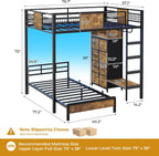 ADORNEVE Full Over Twin Bunk Bed with 8 Storage Drawers, Metal Loft Bed with Led Lights & Storage Shelves, Bunk Beds Twin over Full Size with 13.4" H Safety Guardrail & Ladder, for Kids & Teens, Black