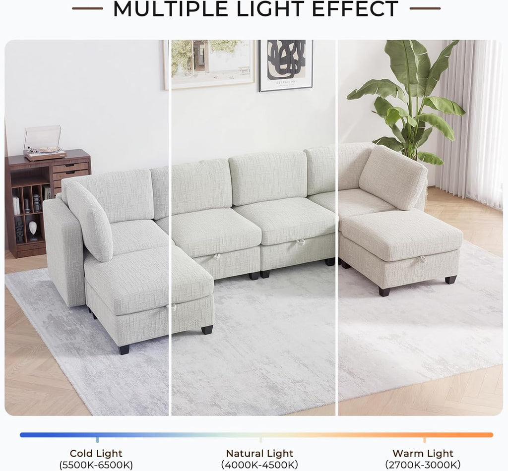 128" Oversized Modular 6 Seater Sofa with Removable Covers and Storage, Convertible U, L-Shaped and Sleeper Sectional, Modern Sectional Couch with Movable Ottoman for Living Room, Apartment, Beige