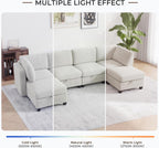 128" Oversized Modular 6 Seater Sofa with Removable Covers and Storage, Convertible U, L-Shaped and Sleeper Sectional, Modern Sectional Couch with Movable Ottoman for Living Room, Apartment, Beige