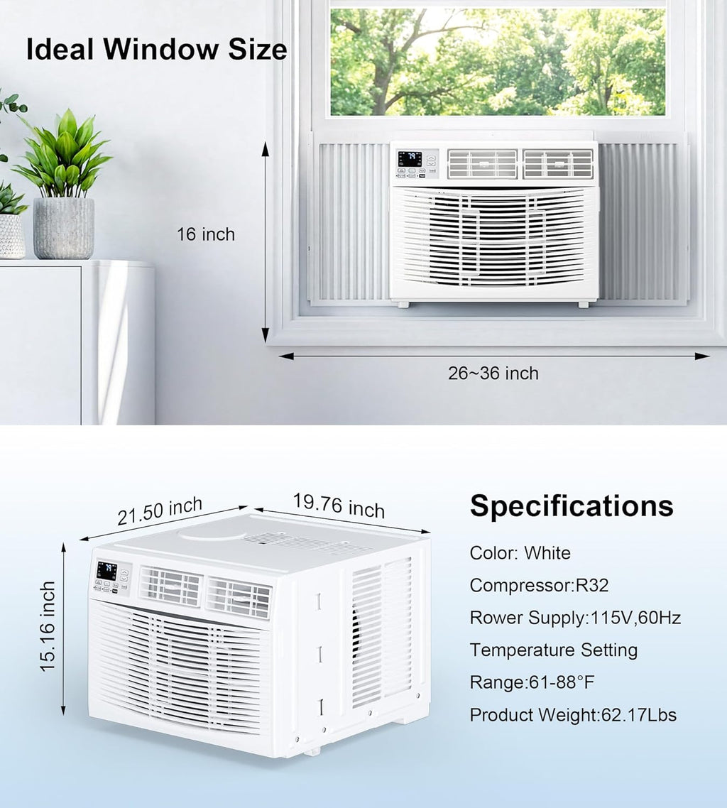 AKIRES Window Air Conditioner, 12,000BTU Air Conditioner Window Unit, Cools up to 550 Sq. Ft, Window AC with Cool, Fan, Dry, Sleep, Energy Saver, and Auto,6 Modes,24H Timer,Easy Install,Home,Office