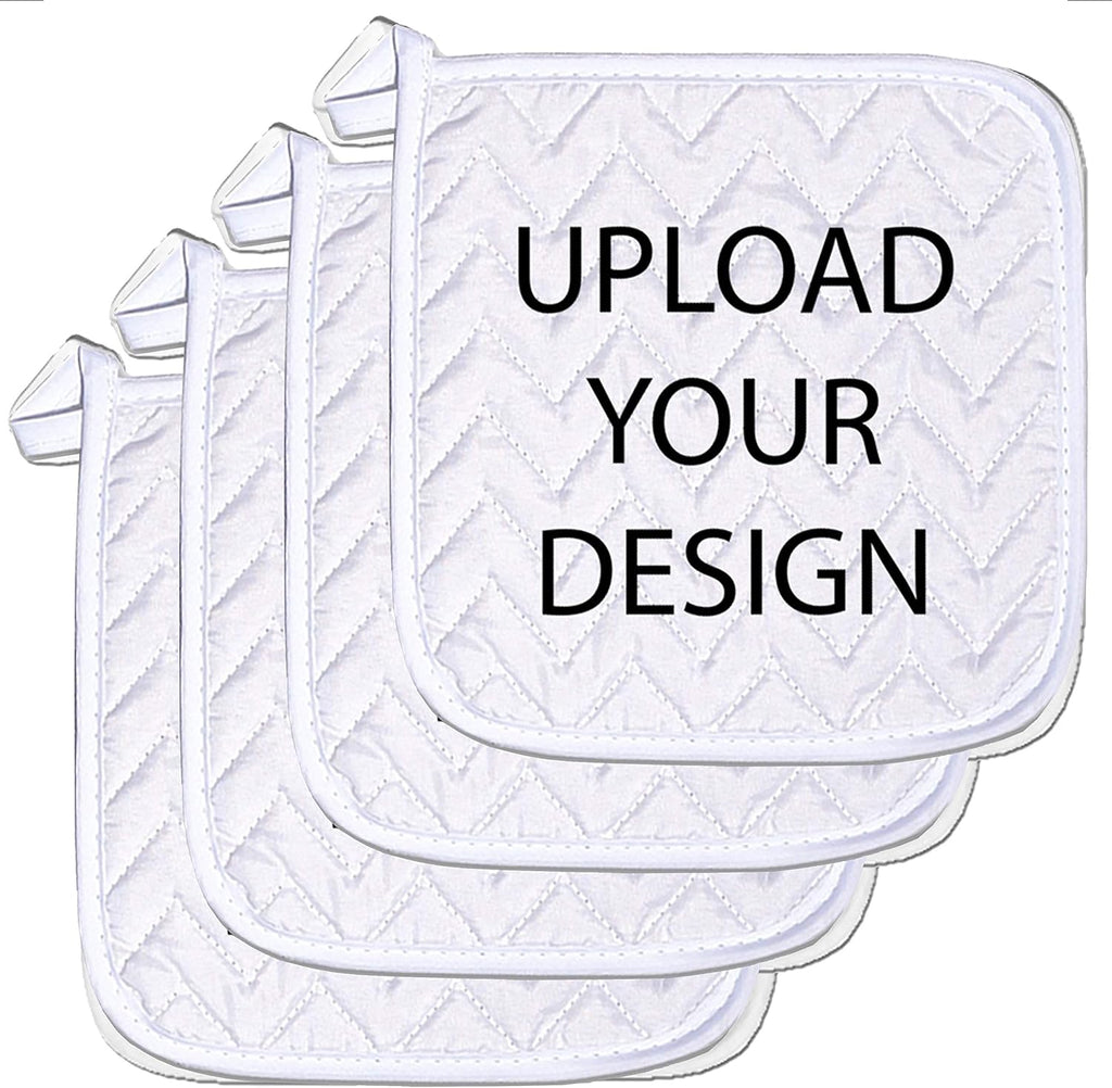 Personalized Custom Pot Holder – 4 Pack 8X8 Inch Kitchen Oven Hot Pads Potholder Coaster Heat Resistant Cooking Baking with Hanging Loop Customized Photo Design Text Picture Gift