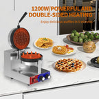 Commercial Waffle Maker - Belgian Waffle Maker w/Non-stick Baking Pan and 550℉ Heating, 1200W Rotating Waffle Iron for 1.2" Thick, Stainless Steel Round Waffle Machine for Restaurant