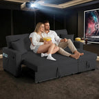 82" L Shaped Sleeper Sofa Bed: Sectional Sleeper Couch with Pull Out Bed, Storage Chaise, USB Charging, 3 Seat Sectional Sofa Bed for Living Room (Linen Fabric, Dark Grey)