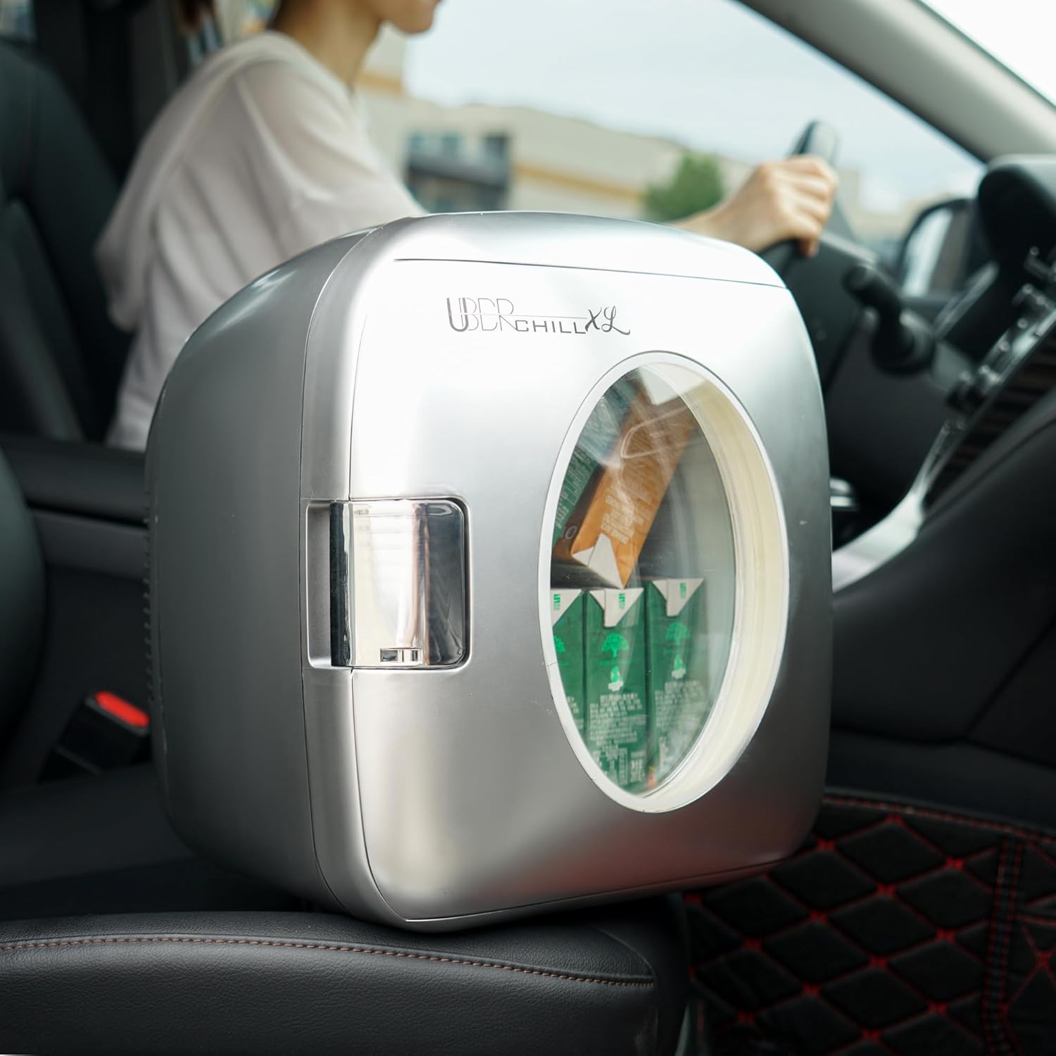 Uber Appliance UB-XL1 Uber Chill Mini Fridge 12 can retro portable Thermoelectric Cooler and Warmer mini fridge outdoor 12v 110v portable cooler or indoor for bedroom, office or dorm (Gun Metal silver