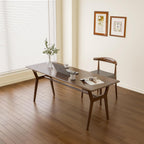 Solid Wood Study Desk - 63" Double Long Computer Table for Home Office, 2-Person PC Workstation, Walnut