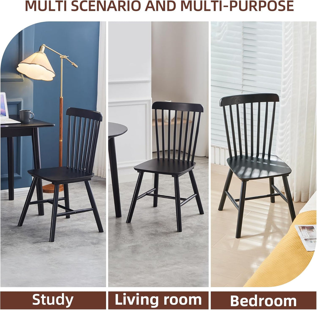 Black Windsor Dining Chairs Set of 4 Wooden Dining Chairs Spindle Back Dining Room Chairs, Modern Farmhouse Solid Wood Kitchen Chairs for Living Room, Restaurant, Cafe