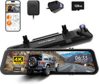 WOLFBOX G900 PRO Mirror Dash Cam with 8MP STARVIS IMX678  12 inches Rear View Mirror Camera with Front 4K and Rear 2.5K  Included 128GB Card  Voice Control  5.8GHz WiFi  Loop Recording  G-Sensor & GPS