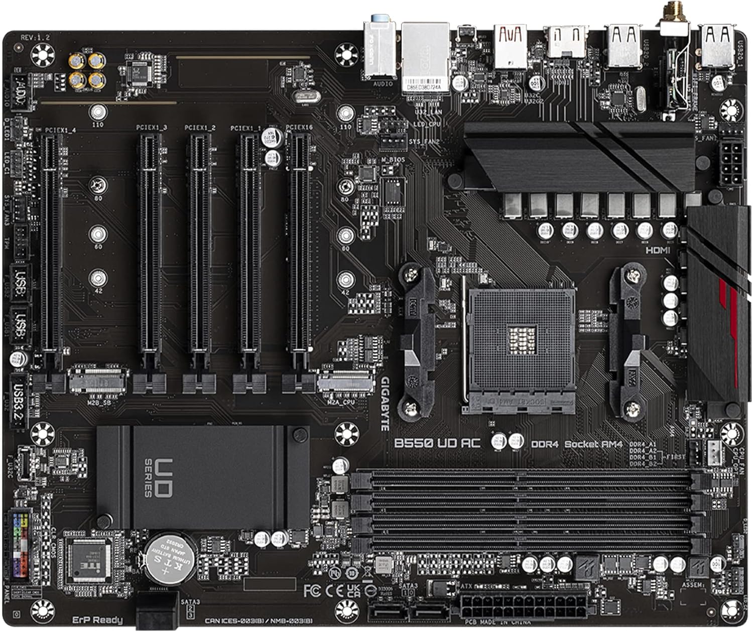 GIGABYTE B550 UD AC (rev. 1.2) AMD AM4 ATX Motherboard, Supports Ryzen 5000/4000/3000 Processors, DDR4, 10+3 Power Phase, 2X M.2, PCIe 4.0, USB-C, WiFi, GbE LAN, PCIe 4.0, Q-Flash Plus, RGB Fusion