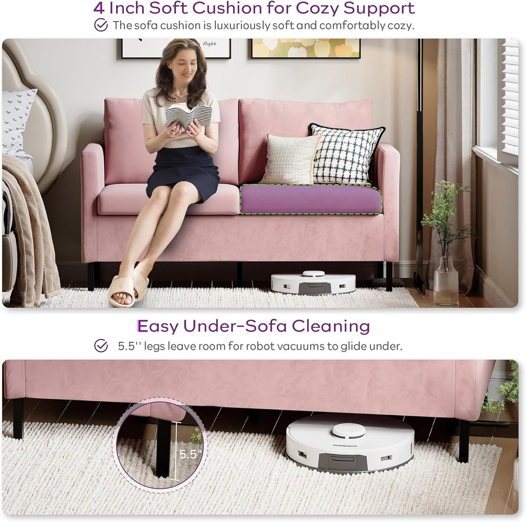 TYBOATLE Love Seat Mid Century Modern Small Loveseat for Living Room, 51" W Mini Little Upholstered 2-Seater Love Seats w/Iron Legs for Compact Small Space, Apartment, Bedroom, Dorm, Office (Pink)