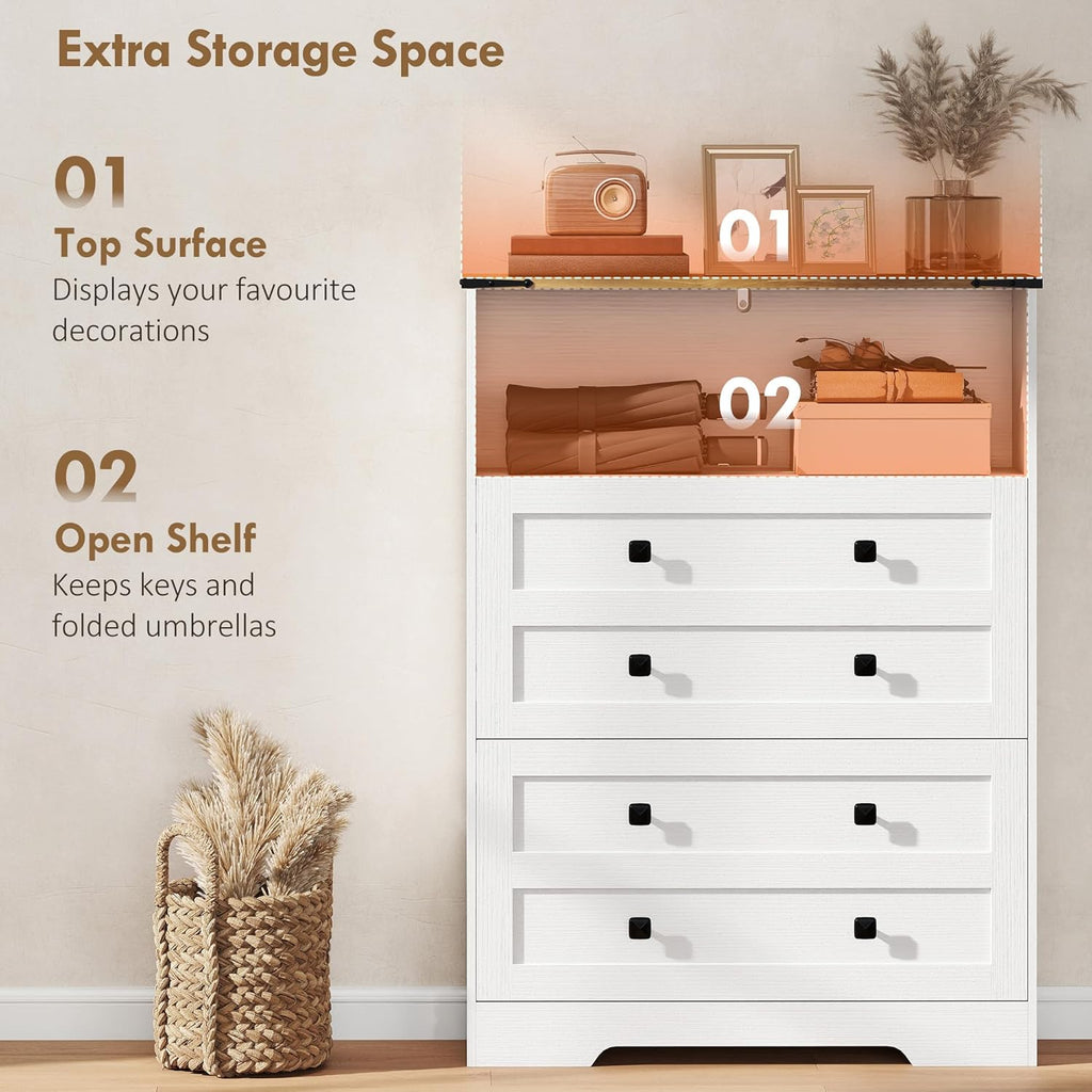 HOMCOM Shoe Cabinet with 2 Flip Drawers, Narrow Shoe Storage Cabinet with Adjustable Shelves and Open Shelf, Farmhouse Storage Organizer for Entryway, Hallway, Holds 12-16 Pairs, White