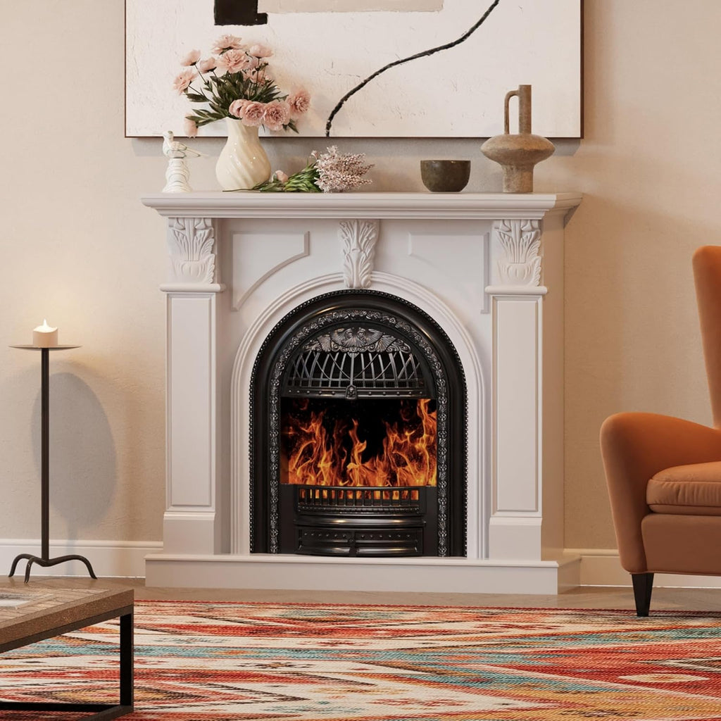 BLANKSPACE 48" Electric Fireplace with Mantel, Tv Stand with Black Birdcage Fire Place Heater and Carved Square Column Design Design for Living Room, Bedroom
