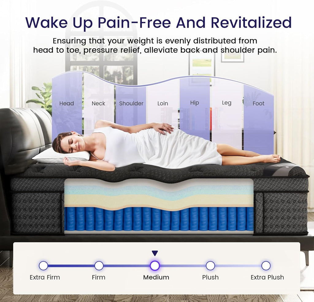 Firm King Size Mattress (High-End Upgraded) Hotel-Level Luxury 14 Inch Hybrid King Mattress in A Box, Cooling-Gel Memory Foam & Pocket Springs, Back Pain, Extra Edge Support, 365-Night Trial