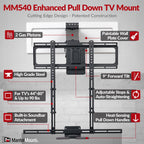 MantelMount MM540 - Above Fireplace Pull Down TV Mount for 44" to 80" Screen TVs to 90 lbs  with Patented auto-straightening  Adjustable Stops  Heat Sensor Handles & Paintable Covers