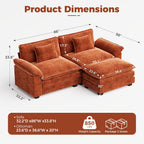 CDCASA 86" Modular Sectional Sofa, Comfy L-Shaped Cloud Couch with Movable Ottoman, 3-Seater Chenille Deep Seat Modern Sofa Couch for Living Room, Terracotta Orange