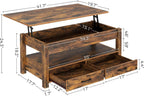 Rolanstar Coffee Table, Lift Top Coffee Table with Drawers and Hidden Compartment, Retro Central Table with Wooden Lift Tabletop, for Living Room,Rustic Brown