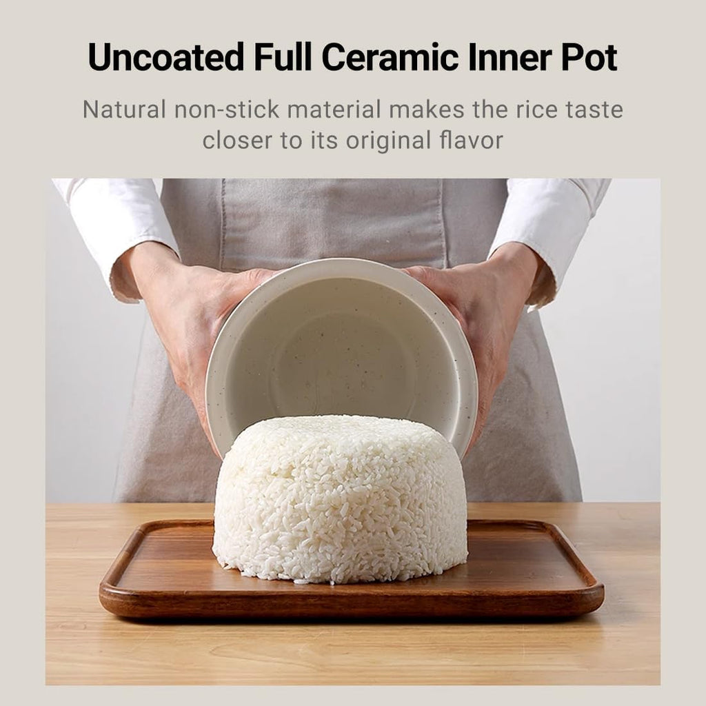 Joydeem Ceramic Rice Cooker FD20S-W, 4 Cups Uncooked Rice Cookers with Pure Ceramic Inner Pot, 24h Dealy Start, 2L, White