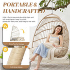 BULEXYARD Outdoor Patio Egg Chair Without Stand, 350 Lbs Foldable Rattan Swing with Comfy Cushion, Relaxing Boho Hanging Hammock Basket Seat for Bedroom Balcony Backyard Tree Indoor Mount, Beige