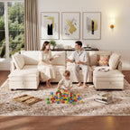 Ihanherry 129.6” Modular Sectional Sofa with Storage, U Shaped Couch for Living Room, 6-Seat Chenille Deep Seat Sofa with Movable Ottoman, Convertible Couches for Bedroom and Apartment .Beige