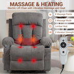 Lift Chair for Elderly with 8 Vibration Points Massage and Heat, Power Electric Recliner Featuring Cup Holders Side Pockets & USB Charge Port for Living Room, Gray