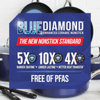 Blue Diamond 14 Piece Cookware Set, Diamond Infused PFAS & PFOA-Free Ceramic Nonstick Pots and Pans, Durable, Non Toxic, Metal Utensil Safe & Scratch Resistant, Dishwasher & Oven Safe, Blue