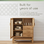 Nature Sideboard with 2 Doors, 3 Drawers & 4 Inner Shelves – Spacious Buffet Cabinet with Woven Rattan Doors – Versatile Storage for Dining or Living Spaces