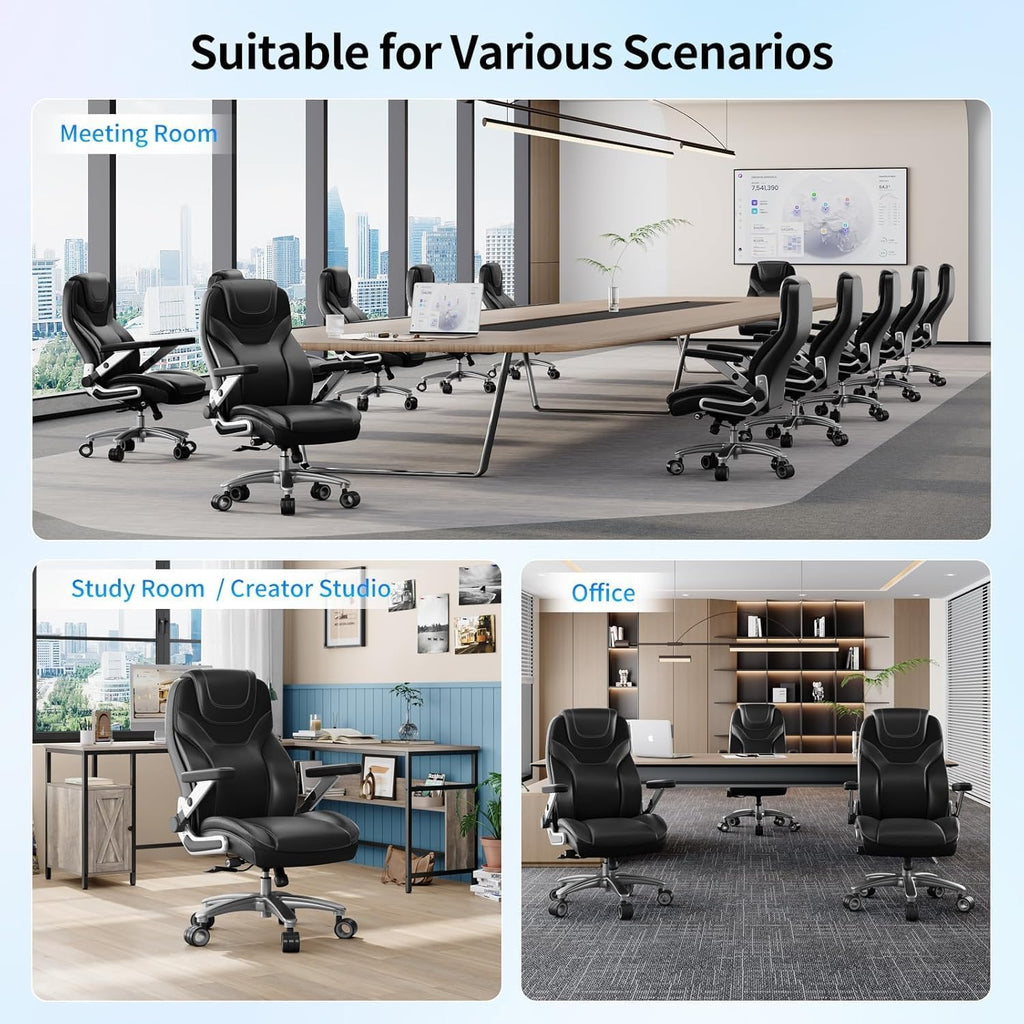 Big and Tall Office Chair with 5D Arms, 600lbs Fabric & PU Leather Heavy Duty Desk Chair, Adjustable Lumbar Support & Height, Tilt Function, High Back Ergonomic Executive Computer Chair
