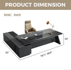 Modern L Shape Executive Desk with Storage Drawers – Large Black Corner Office Desk for Home Workspace, Spacious Executive Desk with Cabinets (Black/Right, 87" L * 63" W * 30" H)