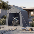 6x6FT Carport, Heavy Duty Motorcycle Shed with Waterproof PE Tarp, Portable Outdoor Storage Shed for Bikes and Firewood, All-Weather Car Shelter with Roll-Up Zipper Door, 6x6FT, Gray