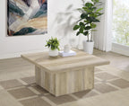 Coaster Home Furnishings - Devar - Wood - Square Coffee Table with Plinth Base, Geometric Design and Transitional Style - Living Room - Distressed Pine - 710878