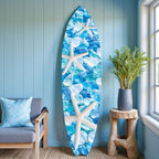 Starfish and Seaglass Decorative Surfboard, Blue Ocean Theme, Premium PVC, Indoor Outdoor Safe, CNC Machine Cut, Made in USA