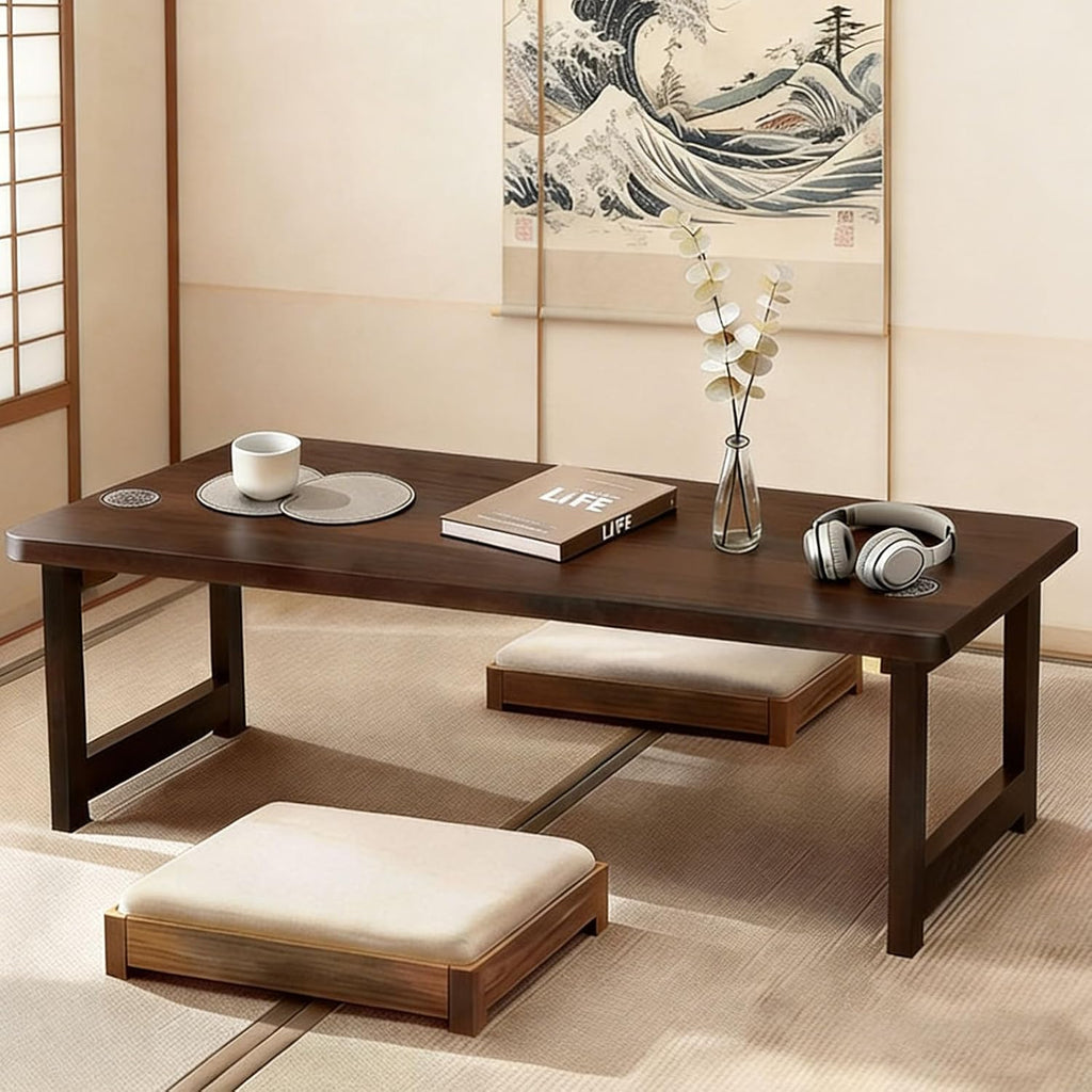 Japanese Folding Table Bamboo Japanese Floor Table Portable Solid Wood Folding Coffee Table,No Assembly Japanese Coffee Table for Sitting on The Floor,Easy Storage