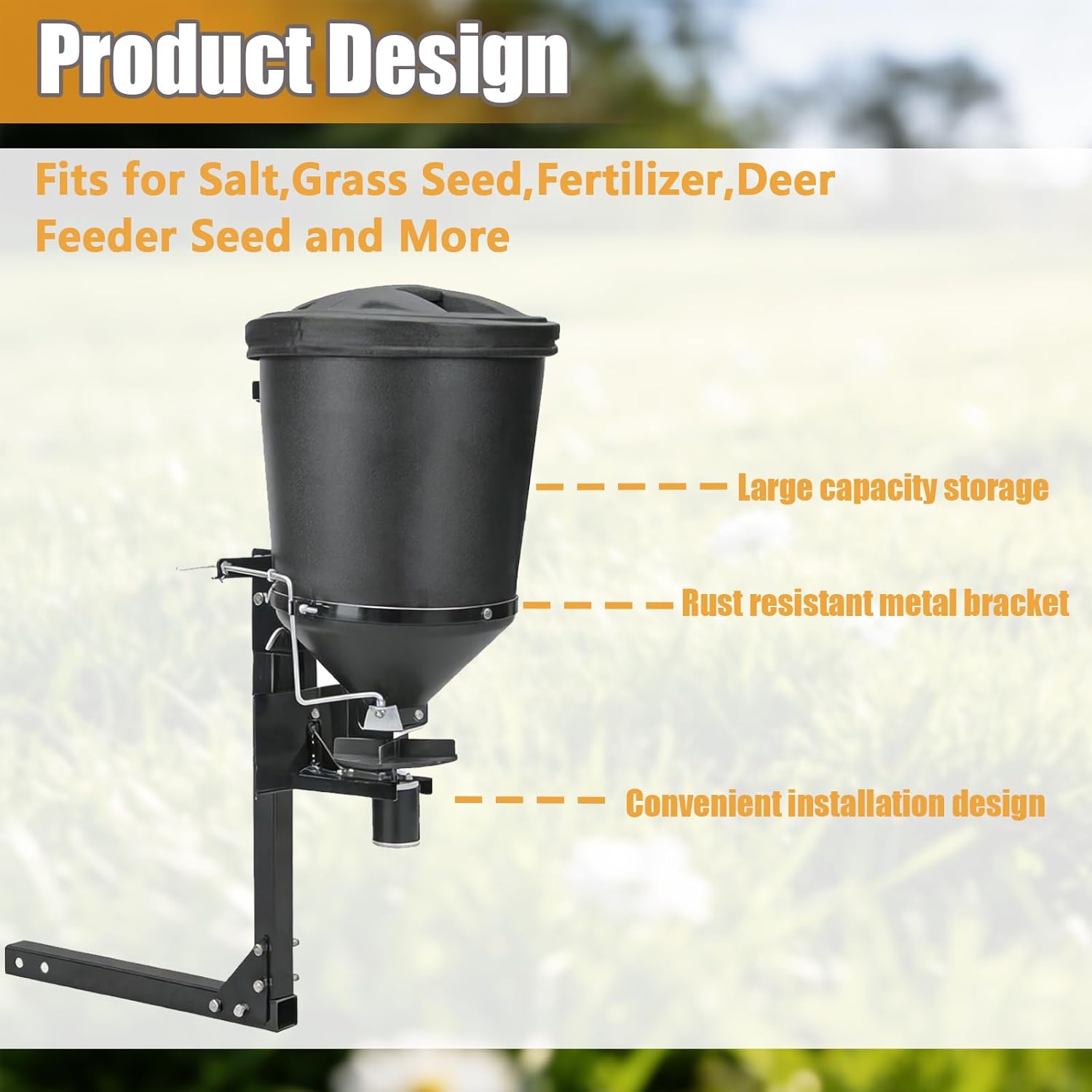 UTVS16 UTV Broadcast Spreader Fits for Salt Grass Seed Fertilizer  Deer Feeder Seed and More All Season Spreader 150 lb. Capacity Black