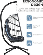 SWITTE Egg Chair Outdoor with Stand, Indoor Wicker Hanging Egg Swing Chair with Cushion, 350lbs Capacity for Patio, Bedroom, Garden - Dark Grey