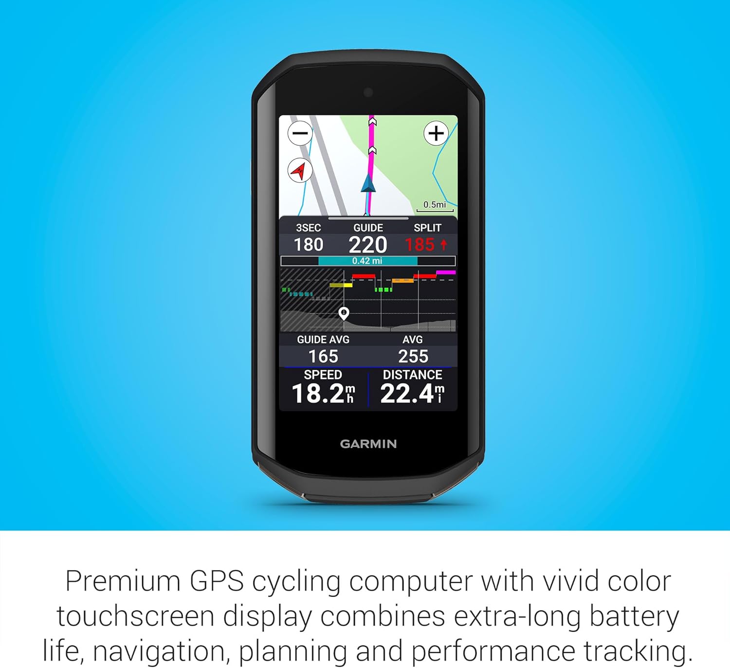 Garmin Edge® 1050  Premium Cycling Computer  Vivid Color Touchscreen Display  Built-in Speaker  Advanced Training and Group Ride Features  Road Hazard Alerts