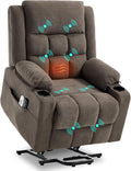 Electric Power Lift Recliner Chair Sofa with Massage and Heat for Elderly, USB and Type-C Ports, Cup Holders, Infinite Position (Brown, Regular)