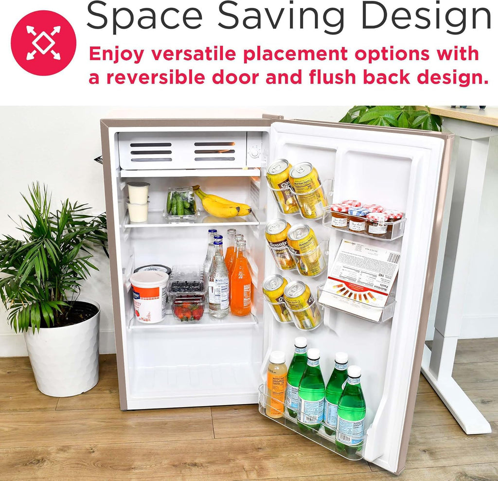 Frigidaire Retro Compact Fridge with Chiller, 3.2 cu ft Countertop Fridge with Built-In Bottle Opener, Compact Refrigerator for Office, Bedroom, Dorm Room or Cabin - 16.5" D x 19" W x 31" H (Coral)