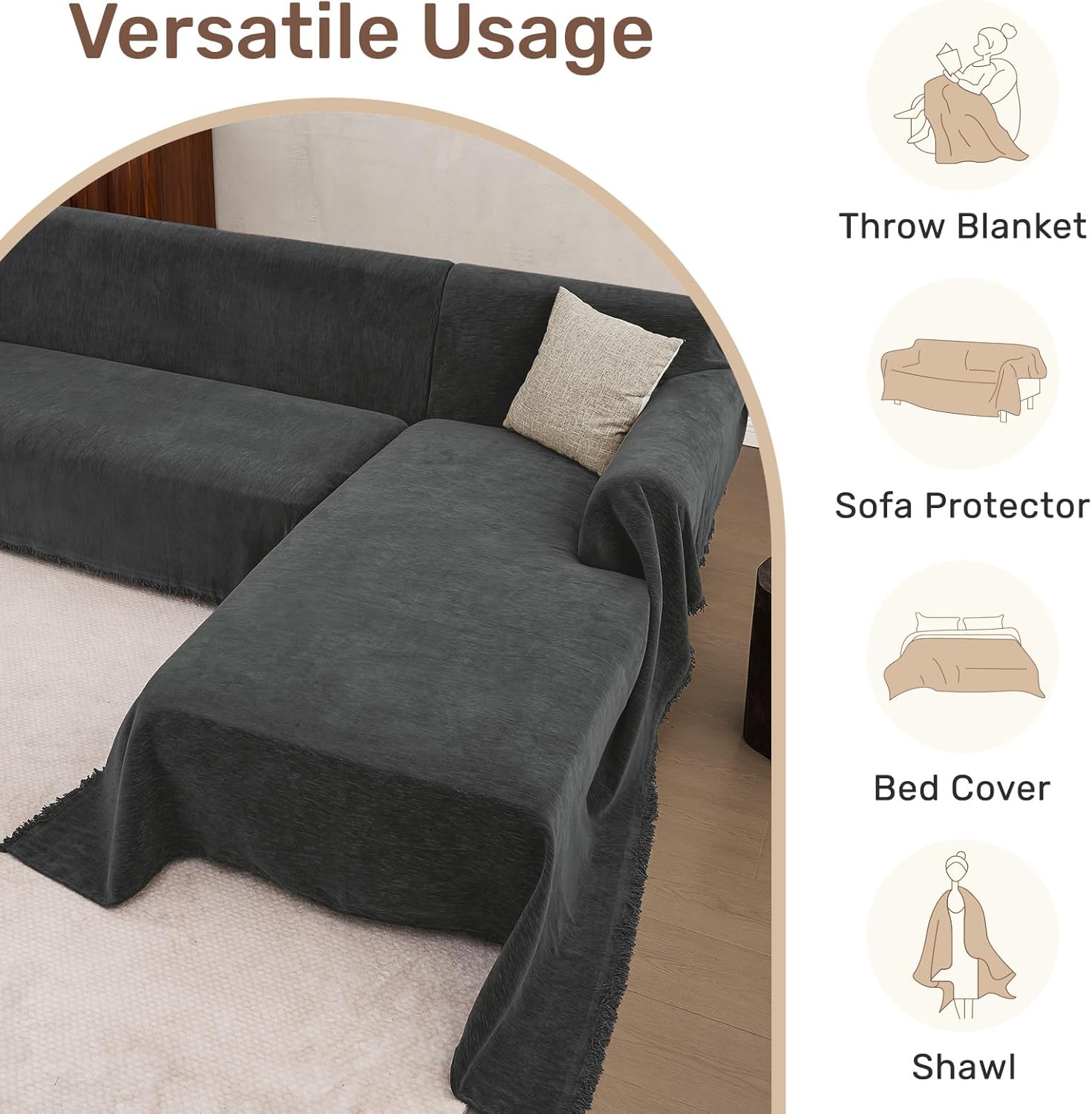 Sectional Couch Covers, 2 Pieces Washable L Shaped Couch Covers Sofa Blanket for Dogs Pet Friendly Sectional Sofa Slipcovers Furniture Covers,71"x 118"+ 71"x 118",(XX-Large,Charcoal Gray)