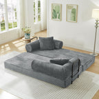 Antetek Modular Couch Bed, Convertible Folding Plush Corduroy Comfy Floor Compression Loveseat Sleeper Sofa Couch, King Size Bed for Guest Room Living Room Bedroom, No Assembly Required, Light Grey