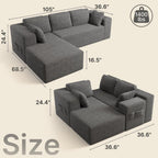 Gizoon 105" Oversized Floor Sofa Sectional, L Shaped Modular Cloud Couch with Chaise, Deep Seat Corduroy Memory Foam Boneless Couch for Living Room, No Assembly (Grey, Left Facing Chaise)