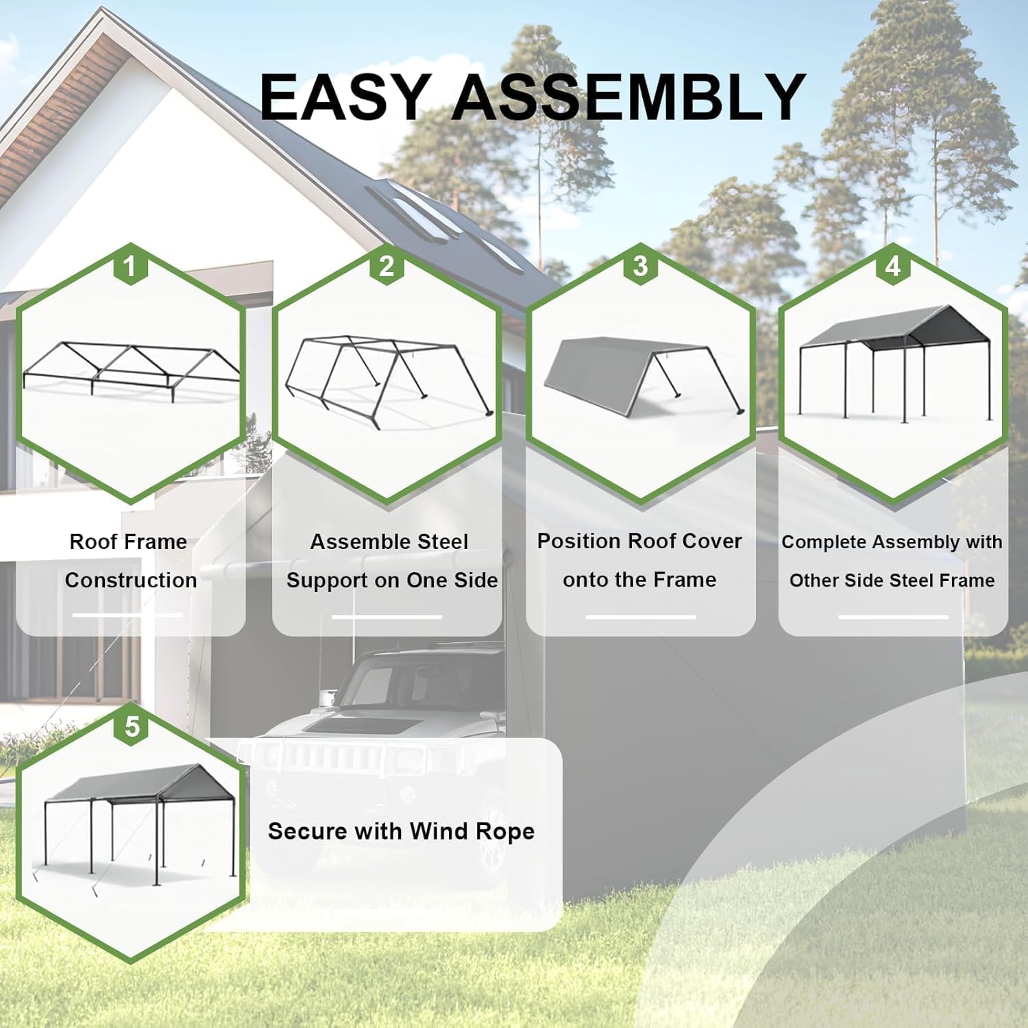 Carport, 10x20ft Heavy Duty Portable Garage, Car Port with Storage Shed, Car Canopy Car Tent with Steel Frame All-Season Tarp for Car, Truck, Boat, Party (B-White)