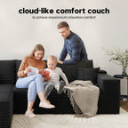 168.5" Modular Sectional Sofa, Oversized U-Shaped Minimalist Couches with 1 Middle Seat and 2 Ottomans Chaise, Modern Deep Seat Convertible Sleeper Sofa, Cloud Plush Corduroy Fabric,7 Seater, Black