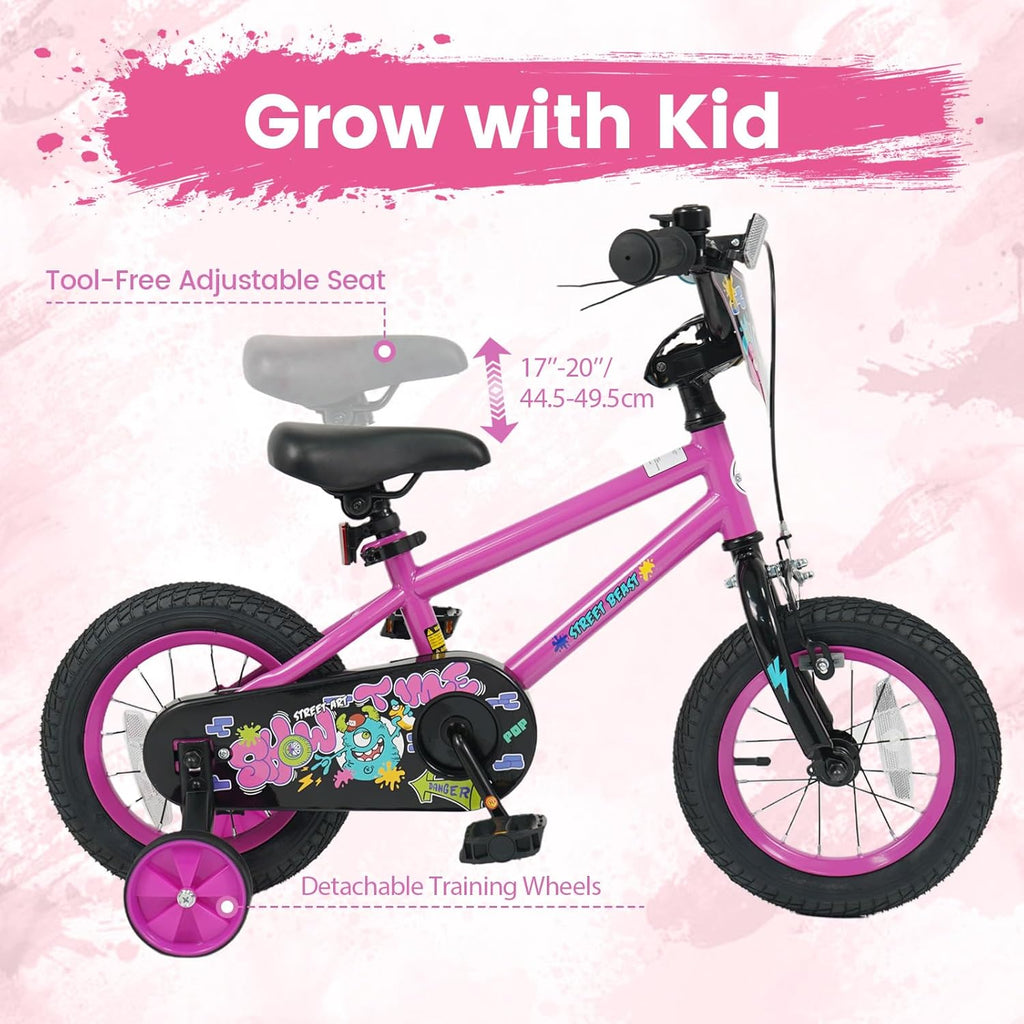 Olakids Kids Bike, 12 14 16 18 Inch BMX Style Toddlers Bike with DIY Drawing Board Training Wheels Adjustable Seat Coaster Brake Handbrake Safety Bell for Boys Girls