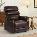 EONIX Clearance Dual Motor Lay Flat Power Lift Recliner Chair for Elderly with Heat and Massage, Electric Leather Lift Chair with Charging Ports, FSC Oeko 400lbs Heavy Duty, SLRY003061, Dark Brown