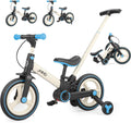 JMMD 6 in 1 Toddler Bike with Push Handle for Kids 18-60 Months, 12" Foldable Balance Bike with Training Wheels, Pedals, Brakes, Kickstand, Push Tricycle Toddler Gift & Toys for Boy & Girl