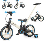 JMMD 6 in 1 Toddler Bike with Push Handle for Kids 18-60 Months, 12" Foldable Balance Bike with Training Wheels, Pedals, Brakes, Kickstand, Push Tricycle Toddler Gift & Toys for Boy & Girl