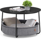 VASAGLE LILEA Collection - Coffee Table with Storage, Round Center Table for Living Room with Fabric Basket, Modern Style, Metal Frame, Ebony Black and Slate Gray ULCT244B56
