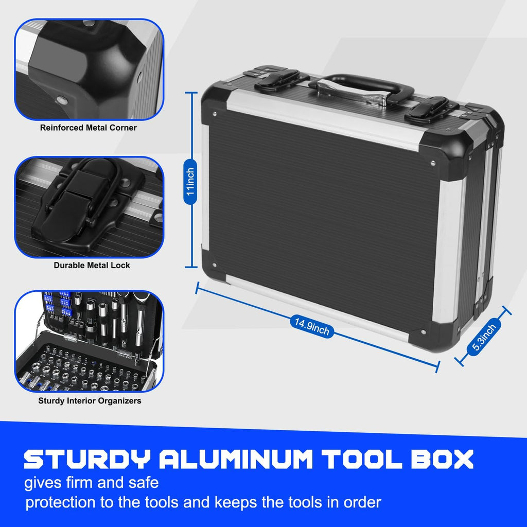 Prostormer Mechanic Tool Set, 240-Pieces Universal Household Auto Repair Tool Kit with Heavy Duty Aluminium Tool Box