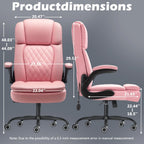 450 LBS Big and Tall Executive Office Chair with Flip up Arm, Heavy Duty Leather Computer Desk Chair,Comfortable High Back Swivel Home Office Chair with Rolling for Adults (Pink)